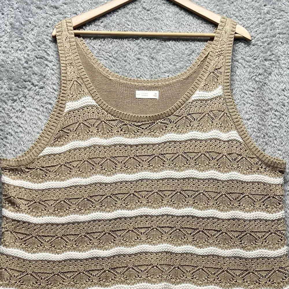 LC Lauren Conrad Pointelle Top Women 3X Beige White Sleeveless Lined Scallop Hem - Picture 3 of 12